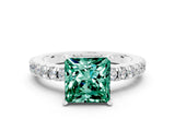 White gold Princess Cut Solitaire Diamond with Pavé Band and Four-Prong Setting