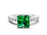 White gold Princess Cut Solitaire Diamond with Pavé Band and Four-Prong Setting