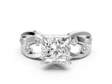 White gold Princess Cut Solitaire Diamond with Side Stones on Criss-Cross Band and Four-Prong Setting_23