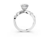 White gold Princess Cut Solitaire Diamond with Side Stones on Criss-Cross Band and Four-Prong Setting_26