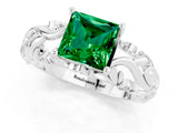 White gold Princess Cut Solitaire Emerald Leaf-Inspired Vine Band Ring with Prong Setting_1