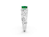 White gold Princess Cut Solitaire Emerald Leaf-Inspired Vine Band Ring with Prong Setting_2