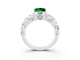 White gold Princess Cut Solitaire Emerald Leaf-Inspired Vine Band Ring with Prong Setting_3