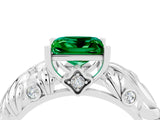 White gold Princess Cut Solitaire Emerald Leaf-Inspired Vine Band Ring with Prong Setting_4