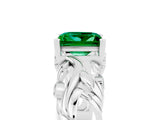 White gold Princess Cut Solitaire Emerald Leaf-Inspired Vine Band Ring with Prong Setting_5