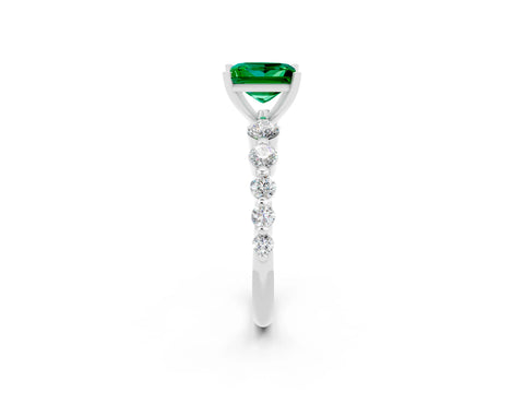 White gold Princess Cut Solitaire Emerald Ring with Pave Band and Four-Prong Setting_2