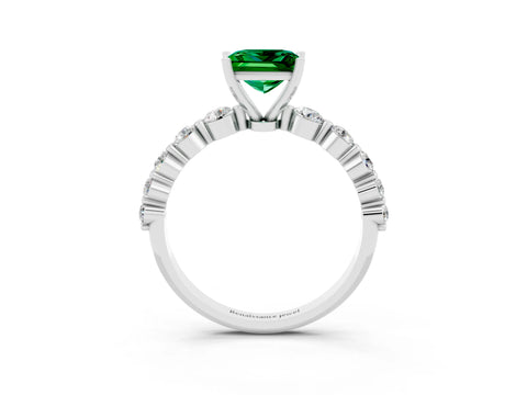 White gold Princess Cut Solitaire Emerald Ring with Pave Band and Four-Prong Setting_3