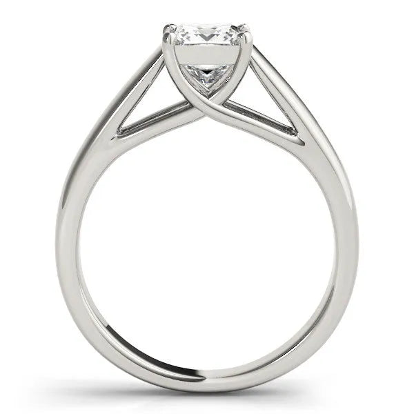 White gold Princess Cut Solitaire Engagement Ring with Cathedral Setting and Four-Prong Setting