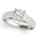 White gold Princess Cut Solitaire Engagement Ring with Cathedral Setting and Four-Prong Setting