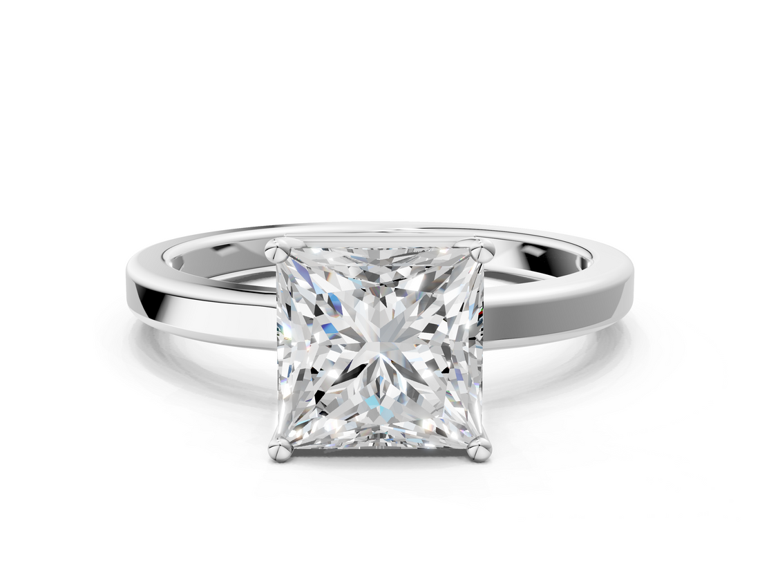 White gold Princess Cut Solitaire Engagement Ring with Four-Prong Setting on a Classic Band_57