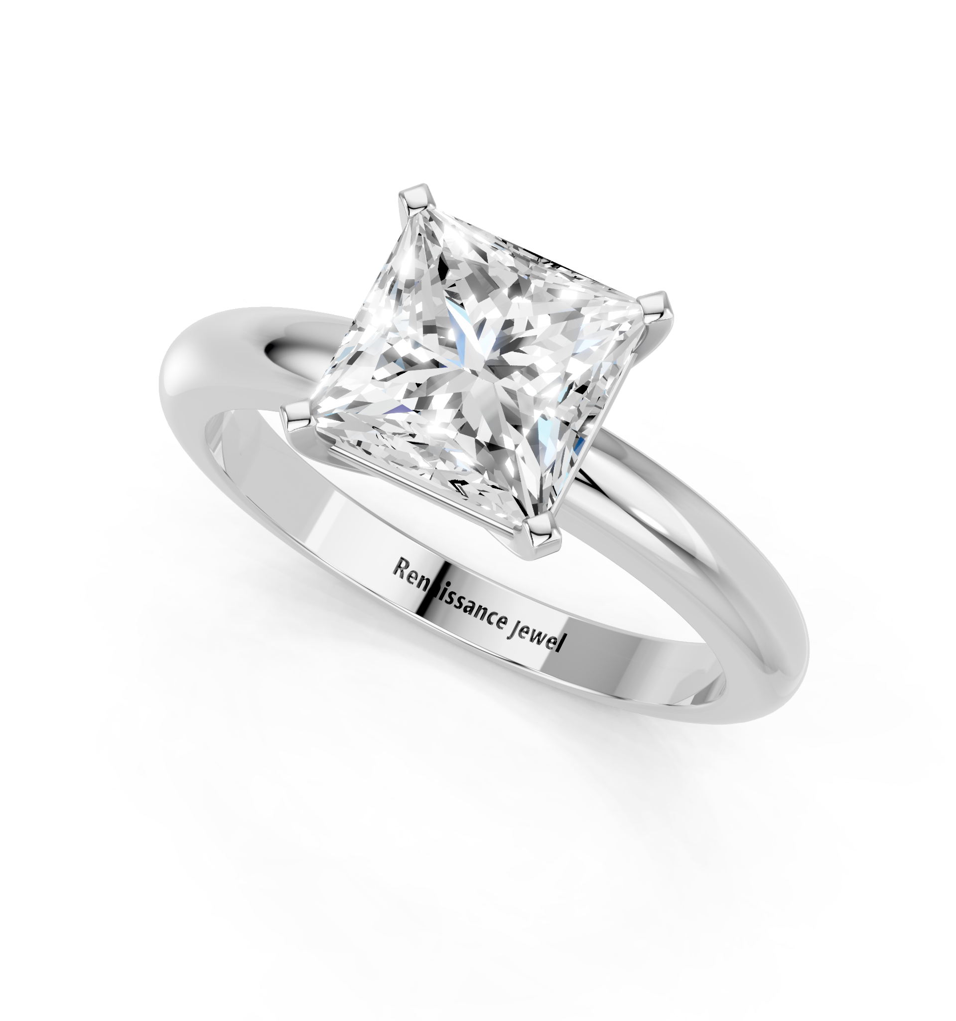 White gold Princess Cut Solitaire Engagement Ring with Round Band and Four-Prong Setting_361