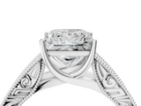 White gold Princess Cut Solitaire Engraved Band with Four-Prong Setting_111