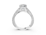 White gold Princess Cut Solitaire Engraved Band with Four-Prong Setting_117