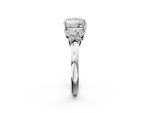 White gold Princess Cut Solitaire Floral Diamond Ring with Four-Prong Setting