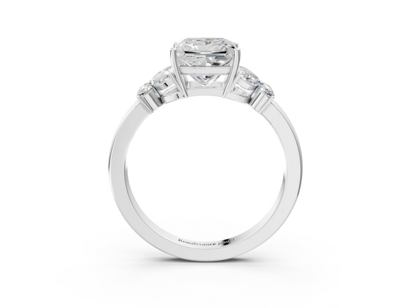 White gold Princess Cut Solitaire Floral Diamond Ring with Four-Prong Setting