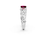 White gold Princess Cut Solitaire Garnet Leaf-Inspired Vine Band Ring with Prong Setting_2