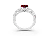 White gold Princess Cut Solitaire Garnet Leaf-Inspired Vine Band Ring with Prong Setting_3