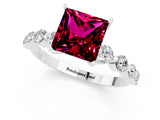 White gold Princess Cut Solitaire Garnet Ring with Pave Band and Four-Prong Setting_1