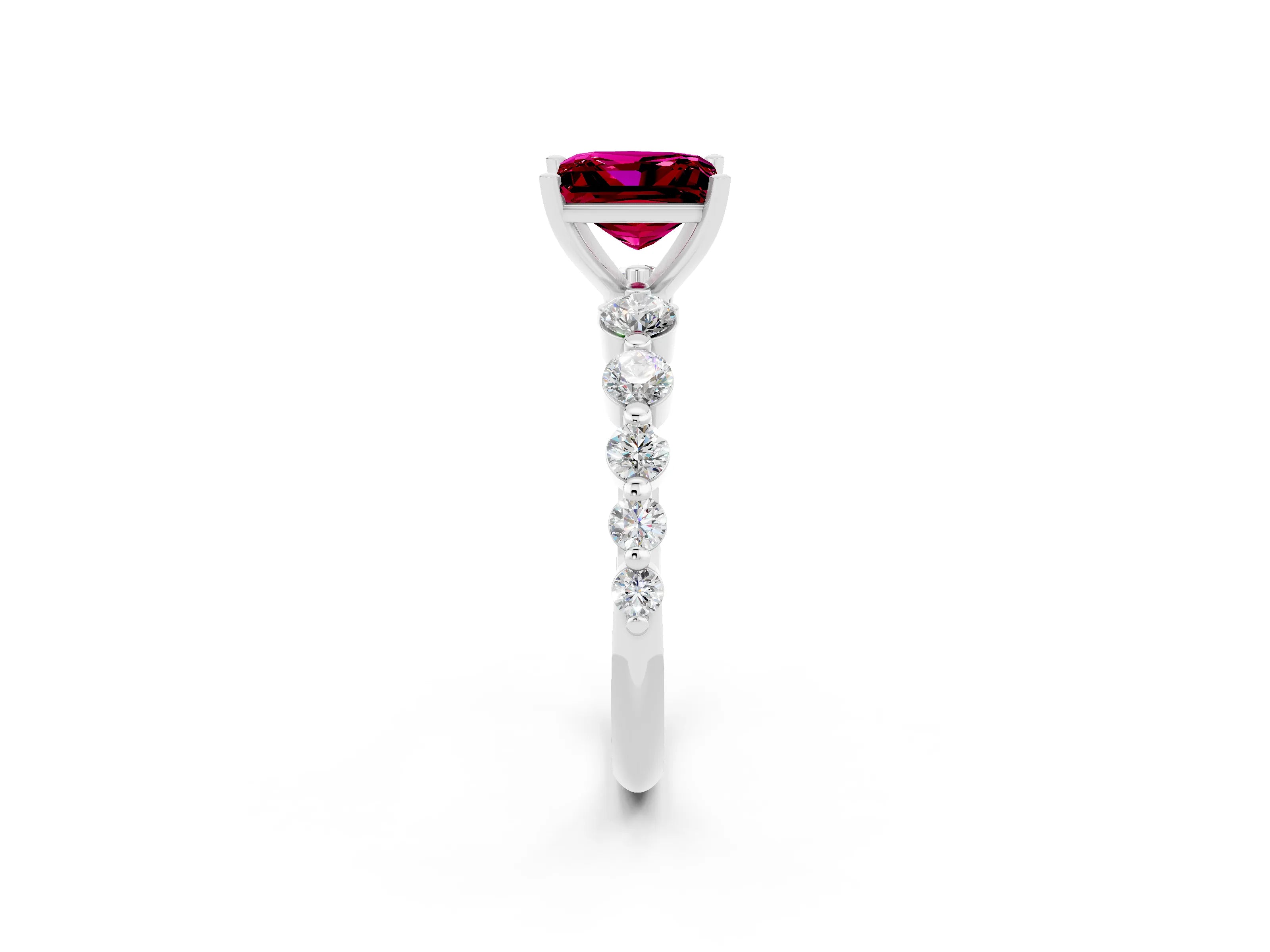 White gold Princess Cut Solitaire Garnet Ring with Pave Band and Four-Prong Setting_2
