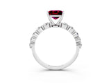 White gold Princess Cut Solitaire Garnet Ring with Pave Band and Four-Prong Setting_3