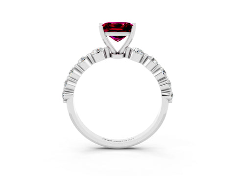 White gold Princess Cut Solitaire Garnet Ring with Pave Band and Four-Prong Setting_3