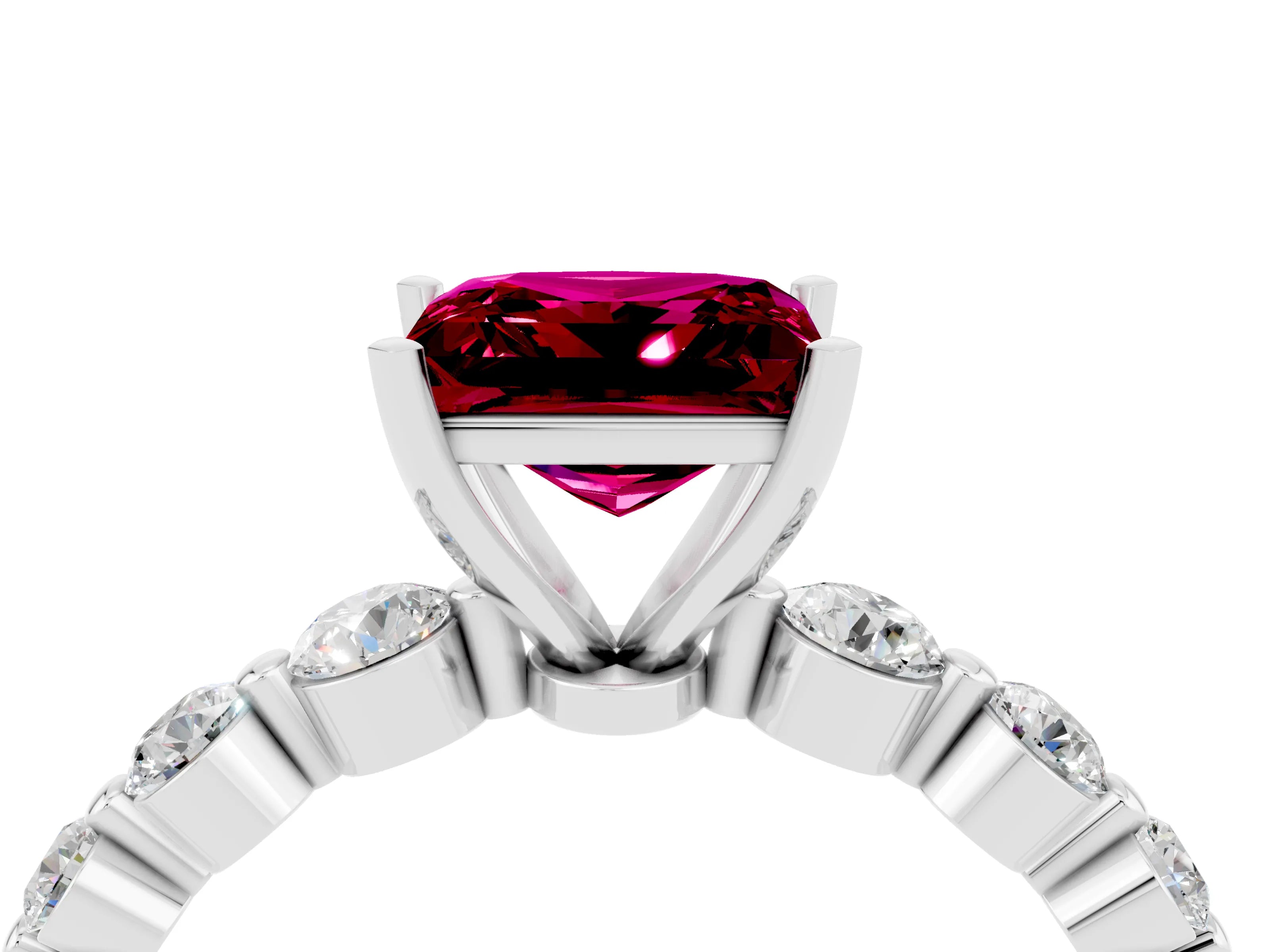 White gold Princess Cut Solitaire Garnet Ring with Pave Band and Four-Prong Setting_4