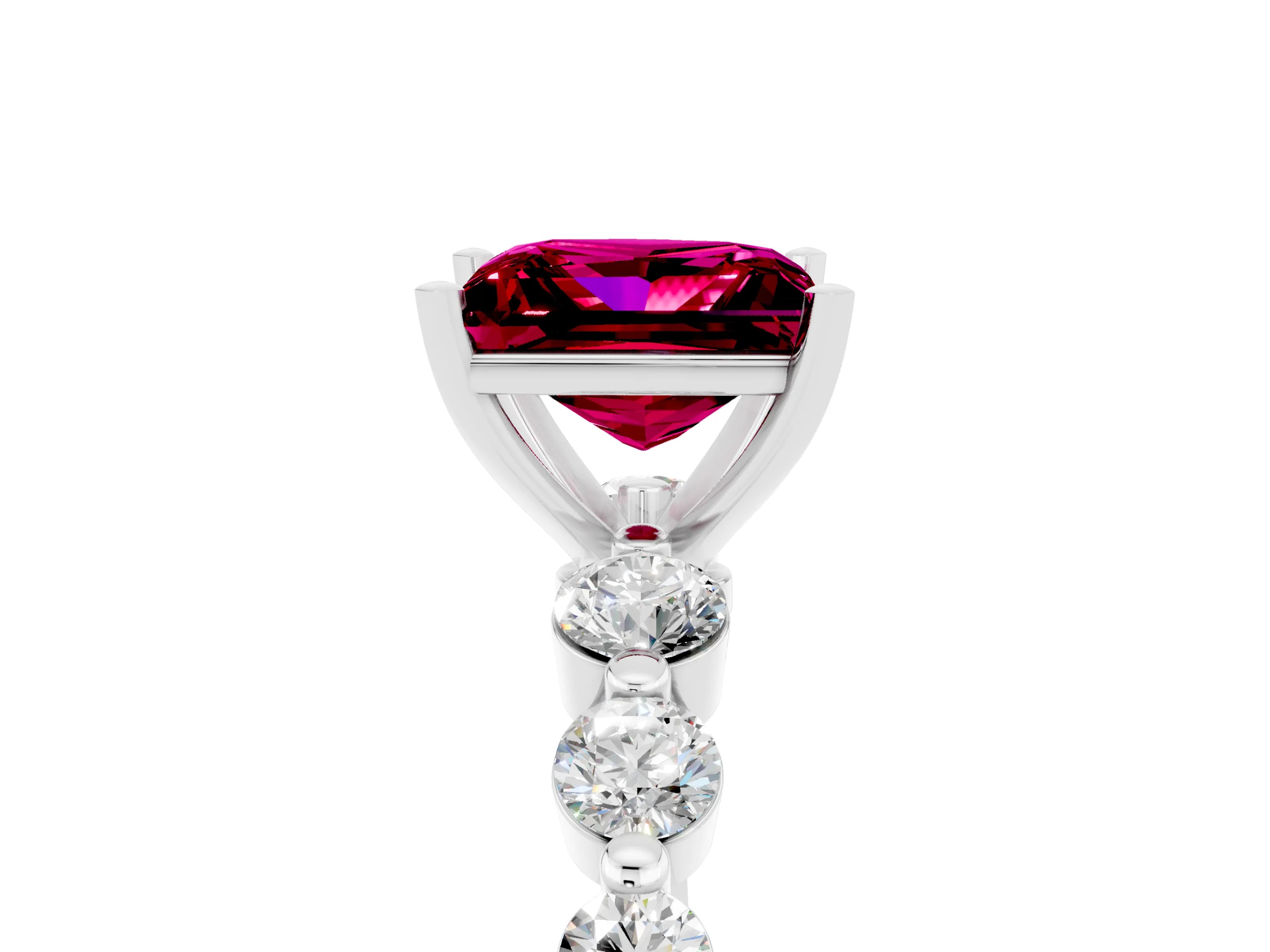 White gold Princess Cut Solitaire Garnet Ring with Pave Band and Four-Prong Setting_5