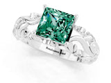White gold Princess Cut Solitaire Green Sapphire Leaf-Inspired Vine Band Ring with Prong Setting_1