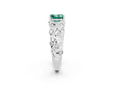 White gold Princess Cut Solitaire Green Sapphire Leaf-Inspired Vine Band Ring with Prong Setting_2