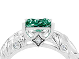 White gold Princess Cut Solitaire Green Sapphire Leaf-Inspired Vine Band Ring with Prong Setting_4