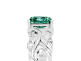 White gold Princess Cut Solitaire Green Sapphire Leaf-Inspired Vine Band Ring with Prong Setting_5