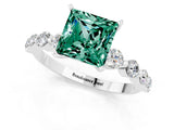 White gold Princess Cut Solitaire Green Sapphire Ring with Pave Band and Four-Prong Setting_1