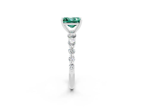 White gold Princess Cut Solitaire Green Sapphire Ring with Pave Band and Four-Prong Setting_2