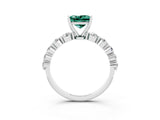 White gold Princess Cut Solitaire Green Sapphire Ring with Pave Band and Four-Prong Setting_3
