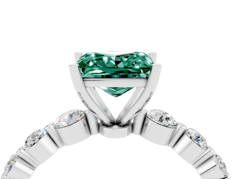 White gold Princess Cut Solitaire Green Sapphire Ring with Pave Band and Four-Prong Setting_4