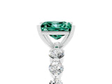 White gold Princess Cut Solitaire Green Sapphire Ring with Pave Band and Four-Prong Setting_5