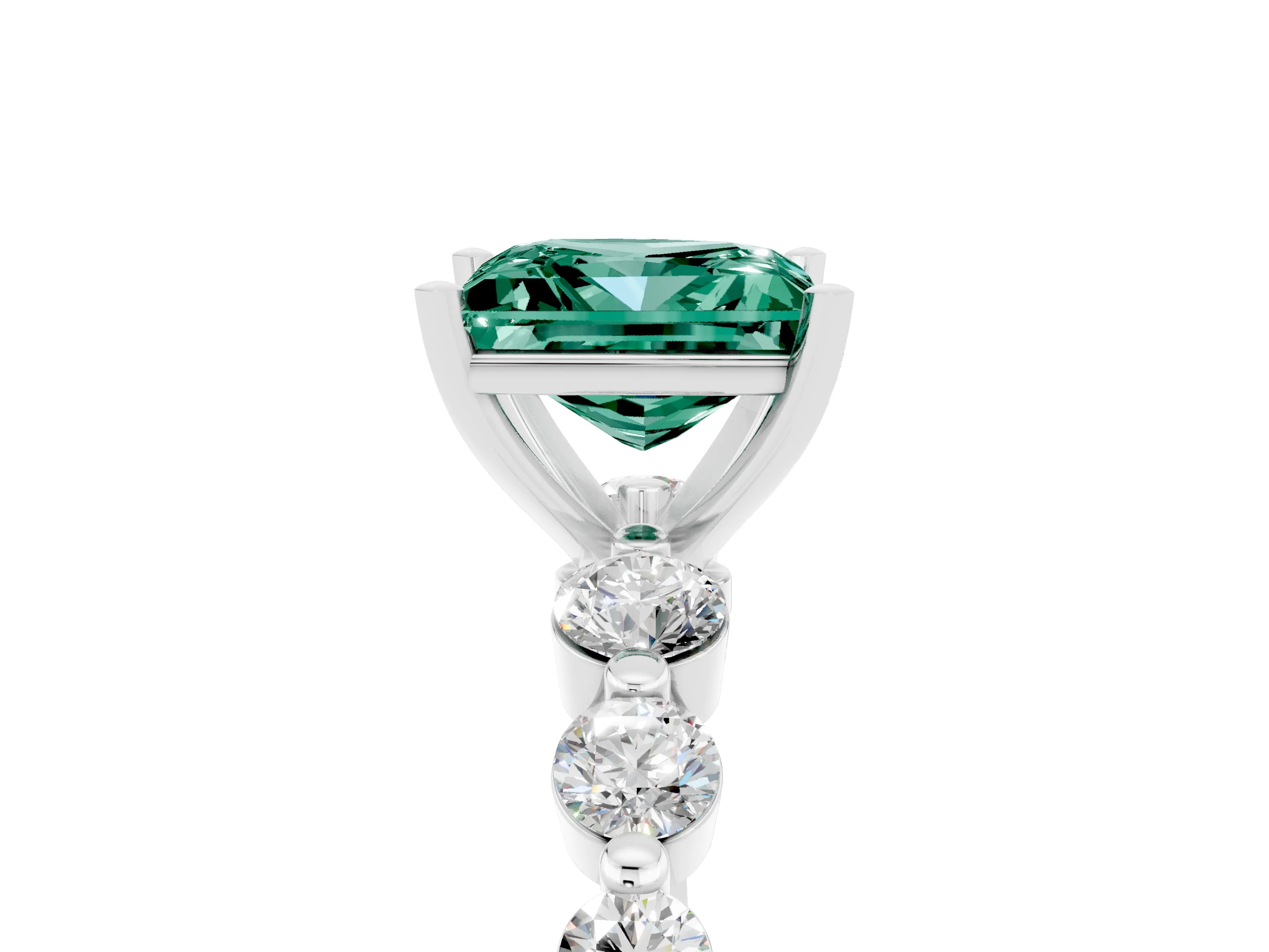 White gold Princess Cut Solitaire Green Sapphire Ring with Pave Band and Four-Prong Setting_5