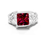 White gold Princess Cut Solitaire Leaf-Inspired Engagement Ring with Prong Setting