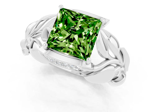 White gold Princess Cut Solitaire Leaf-Inspired Engagement Ring with Prong Setting_1