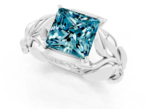 White gold Princess Cut Solitaire Leaf-Inspired Engagement Ring with Prong Setting_1