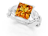 White gold Princess Cut Solitaire Leaf-Inspired Engagement Ring with Prong Setting_1
