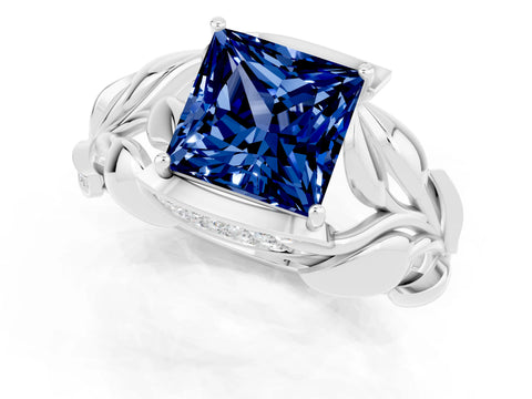 White gold Princess Cut Solitaire Leaf-Inspired Engagement Ring with Prong Setting_1