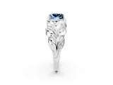 White gold Princess Cut Solitaire Leaf-Inspired Engagement Ring with Prong Setting_2