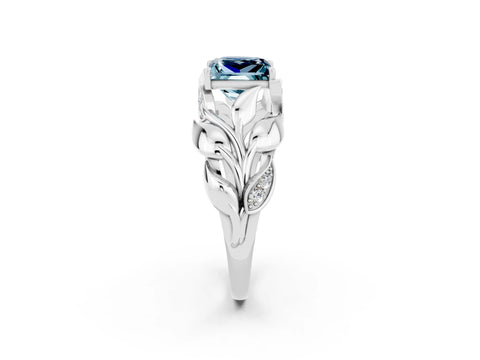 White gold Princess Cut Solitaire Leaf-Inspired Engagement Ring with Prong Setting_2