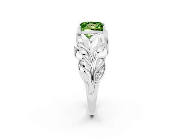 White gold Princess Cut Solitaire Leaf-Inspired Engagement Ring with Prong Setting
