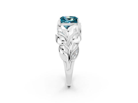 White gold Princess Cut Solitaire Leaf-Inspired Engagement Ring with Prong Setting_2