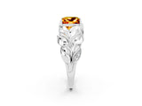 White gold Princess Cut Solitaire Leaf-Inspired Engagement Ring with Prong Setting_2