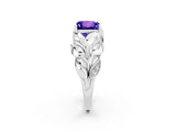 White gold Princess Cut Solitaire Leaf-Inspired Engagement Ring with Prong Setting_2