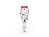 White gold Princess Cut Solitaire Leaf-Inspired Engagement Ring with Prong Setting_2