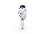 White gold Princess Cut Solitaire Leaf-Inspired Engagement Ring with Prong Setting_2